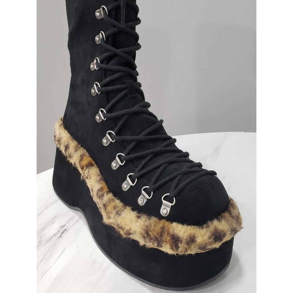 SZ 9 Current Mood Dolls Kill Leopard Faux Fur Platform Boots Tall Glam Mob Boss - Picture 4 of 9